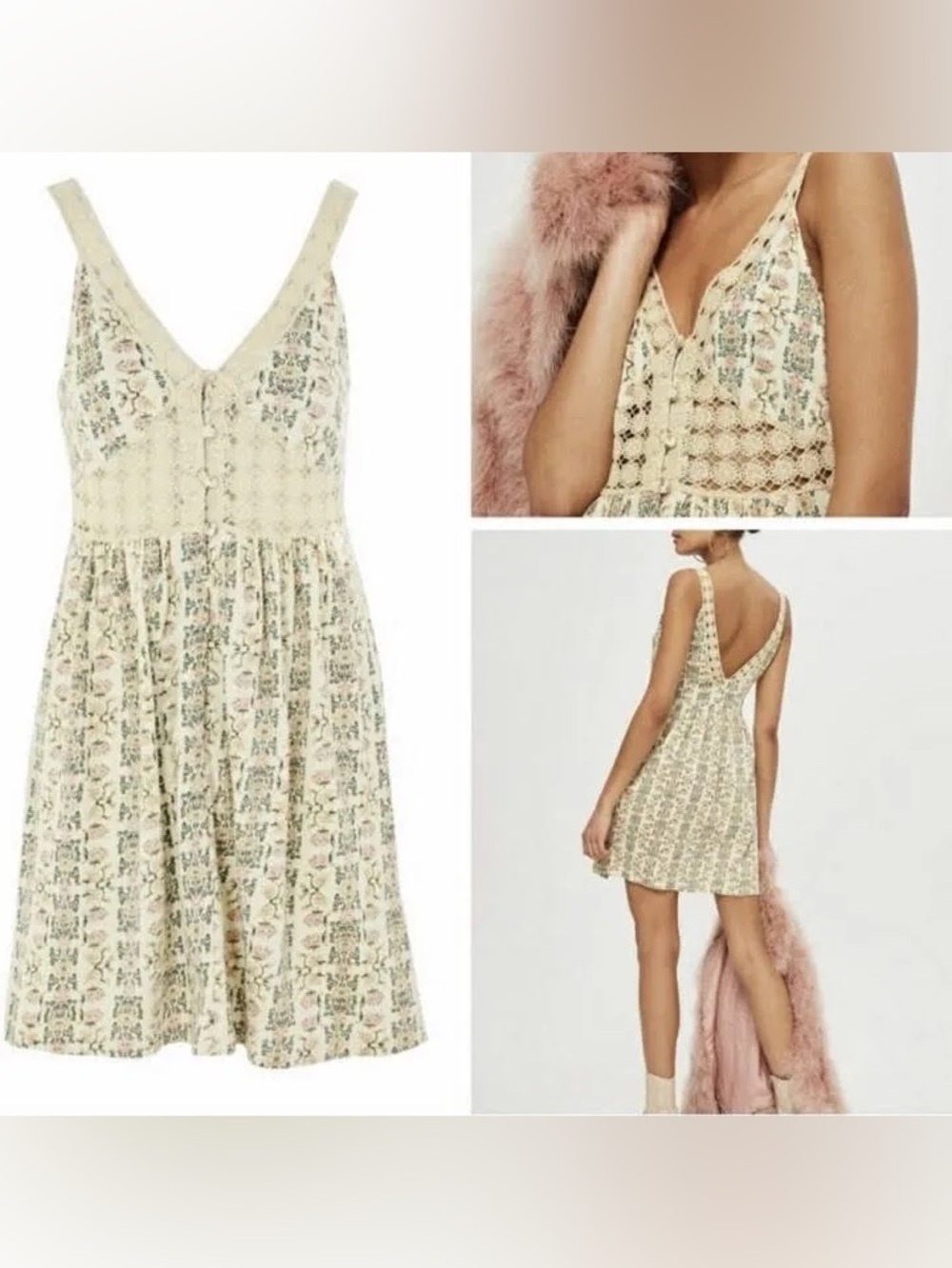 Topshop Crochet Floral Mini Dress Size 6